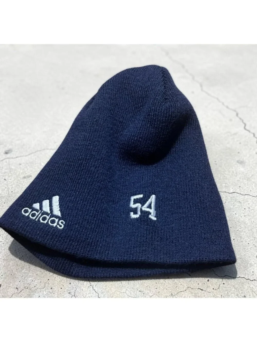 Adidas Navy Blue Beanie With Yellow Logo Embroidery One Size Fits All